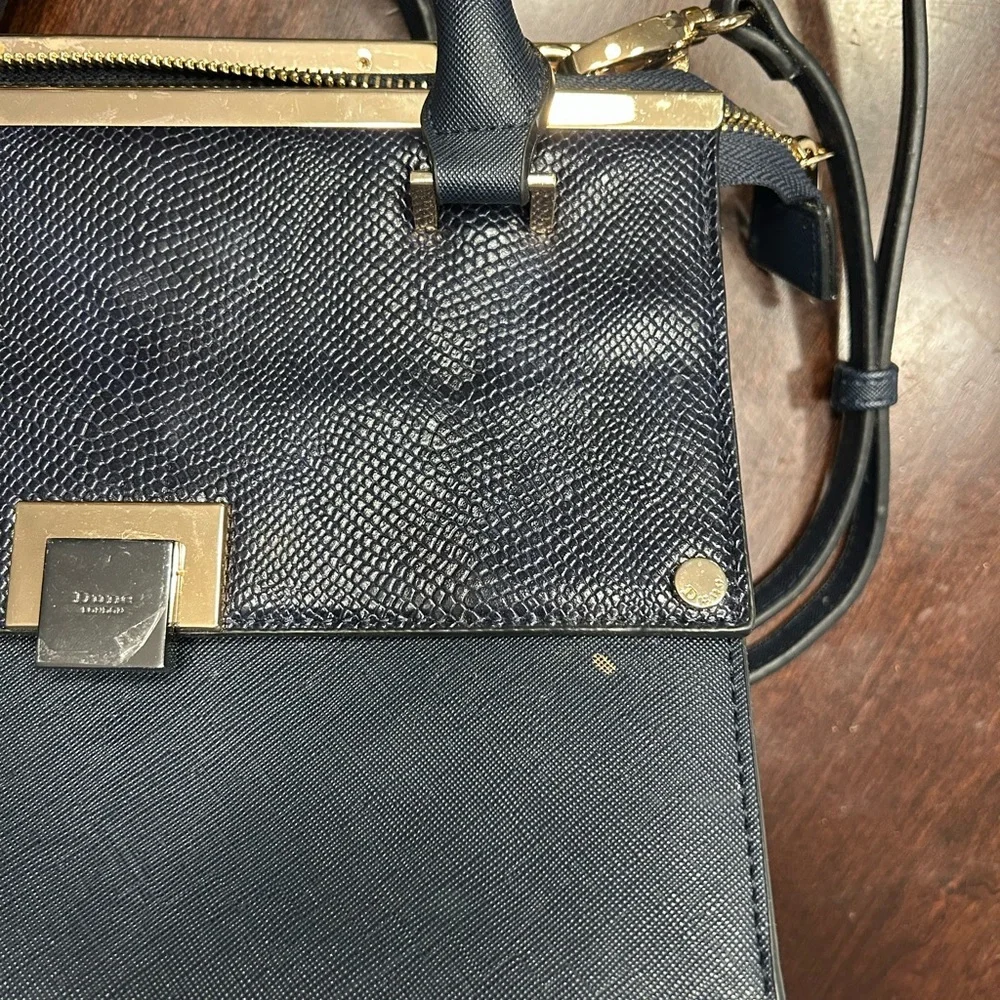 Dune London Navy Satchel with Gold Hardware and Detachable Strap